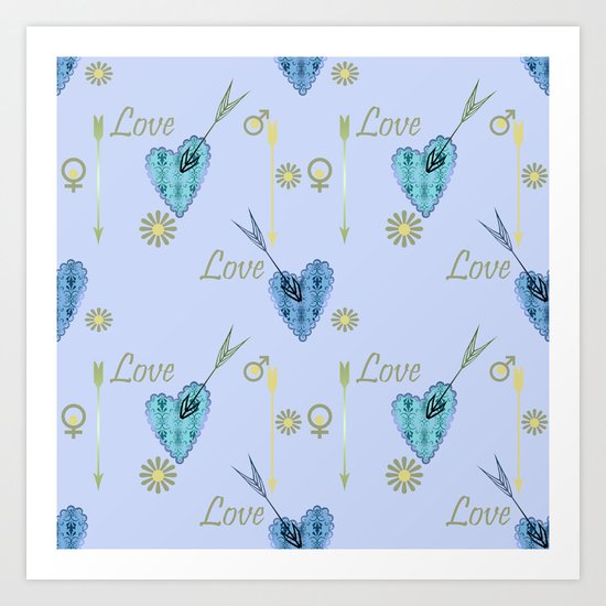 Love . The filigree heart . Blue background . Art Print