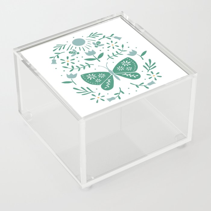 Folk Butterfly And Honey Bee | Green Acrylic Box