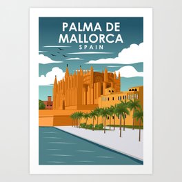 Palma De Mallorca Spain Vintage Minimal Retro Travel Poster Art Print