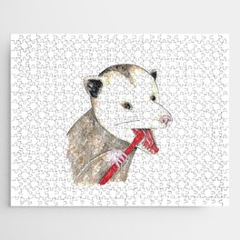 Opossum brushing teeth bath watercolor painting Jigsaw Puzzle