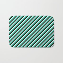 [ Thumbnail: Mint Cream, Turquoise, Sea Green & Black Colored Lines/Stripes Pattern Bath Mat ]