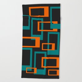 Mid Century Modern Layered Rectangles - Orange and Teal Beach Towel