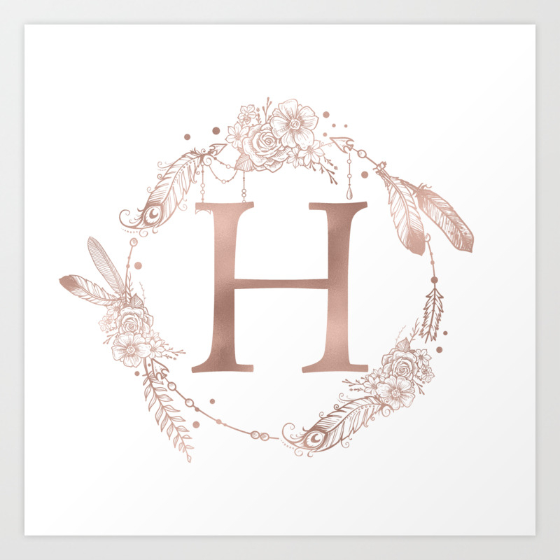 Letter H Rose Gold Pink Initial Monogram Art Print By Naturemagick Society6