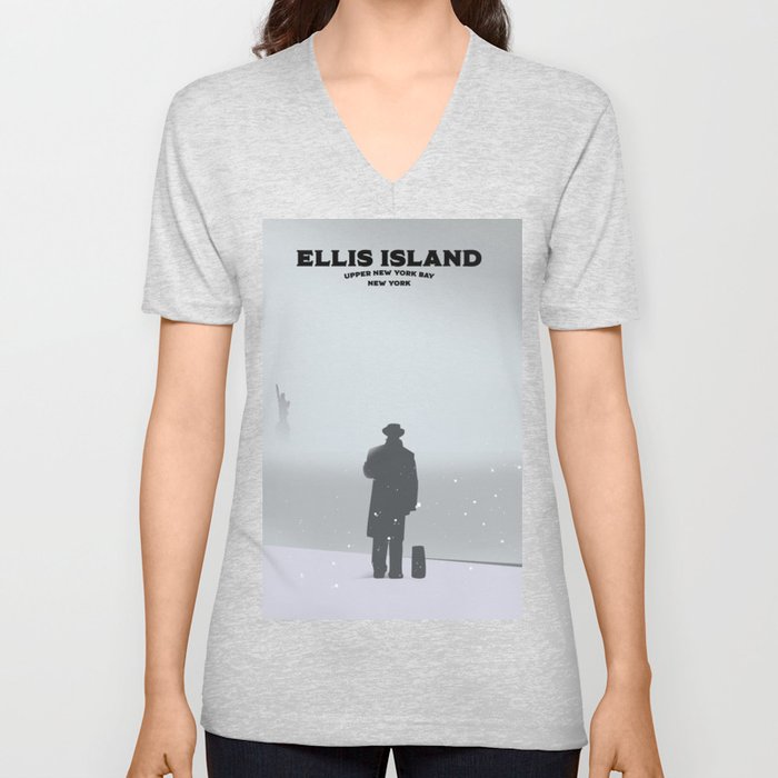 Ellis Island New York vacation poster V Neck T Shirt