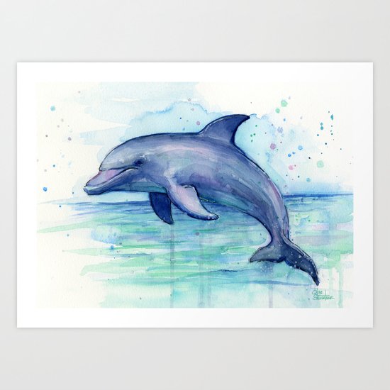 Dolphin Watercolor Sea Creature Animal Art Print