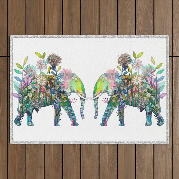 Floral Elephant Outdoor Rug