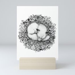 Fox Sleeping in Flowers Mini Art Print