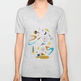 Mid Century Architecture in Space - Retro design in pastels on Cream by Cecca Designs V Neck T Shirt