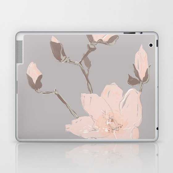 Magnolia flower Japanese minimalism style artwork in retro colors gray Laptop & iPad Skin