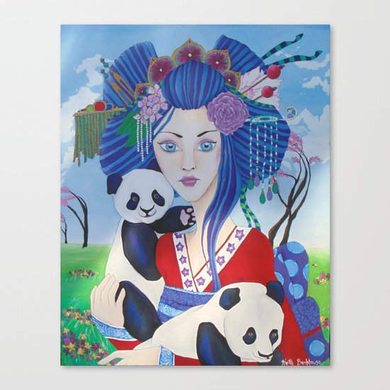 Geisha with Pandas Canvas Print