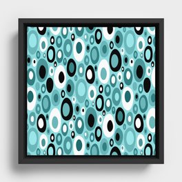 Turquoise Mid Century Geometric Ovals with Black and White Framed Canvas