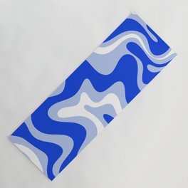 Retro Liquid Swirl Abstract Pattern Royal Blue, Light Blue, and White  Yoga Mat