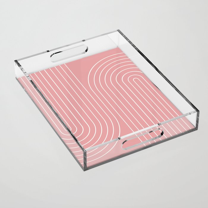 Minimal Line Curvature X Pink Mid Century Modern Arch Abstract Acrylic Tray