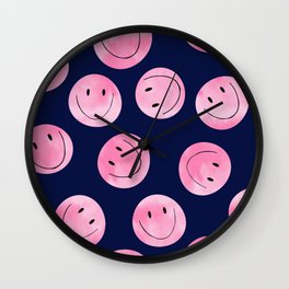 Happy Pink Smile Faces Pattern Wall Clock