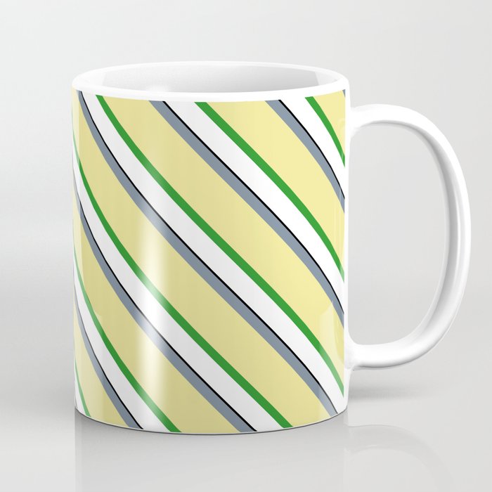 Eye-catching Slate Gray, Tan, Forest Green, White, and Black Colored Lined Pattern Coffee Mug