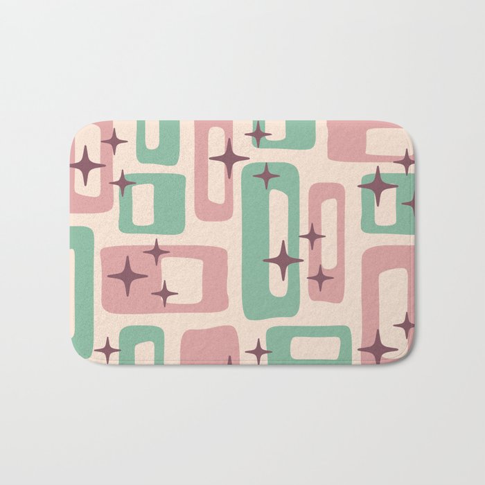 Retro Mid Century Modern Abstract Pattern 222 Dusty Rose and Pastel Green Bath Mat