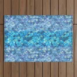 Aqua Blue Mermaid Pattern Metallic Glitter Outdoor Rug