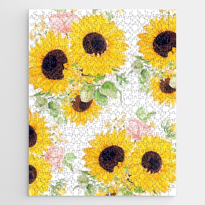 yellow sunflower arrangement watercolor 2020 Jigsaw Puzzle