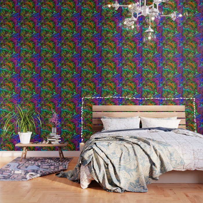 Converging Colorful Swirls Psychedelic Pattern Wallpaper