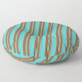 [ Thumbnail: Turquoise and Sienna Colored Lines Pattern Floor Pillow ]