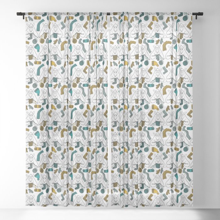 Funny Sheep - Knitting Sheep Sheer Curtain