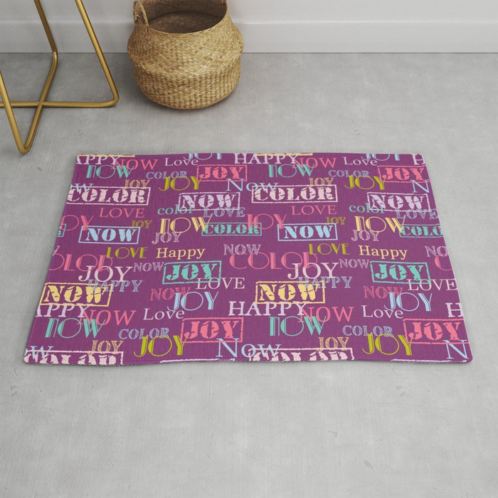 Enjoy The Colors - Colorful typography modern abstract pattern on Hollyhock purple color Rug