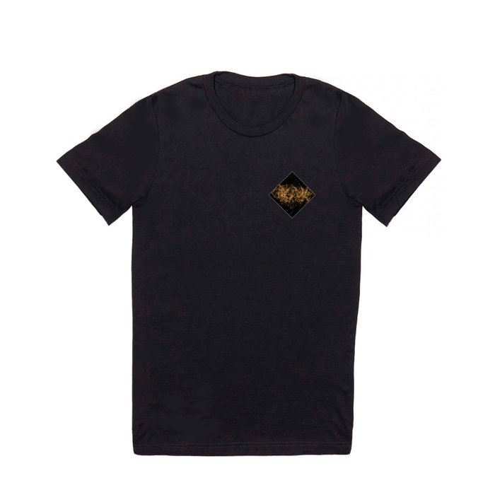 Shiny golden dots connected lines on black T Shirt