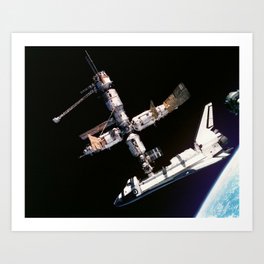 Atlantis Docked to Mir Art Print | Technology, Discovery, Earth, Spaceship, Universe, Launch, Flight, Space, Moon, Rocket 