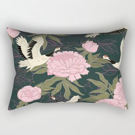 Peonies and Cranes Rectangular Pillow