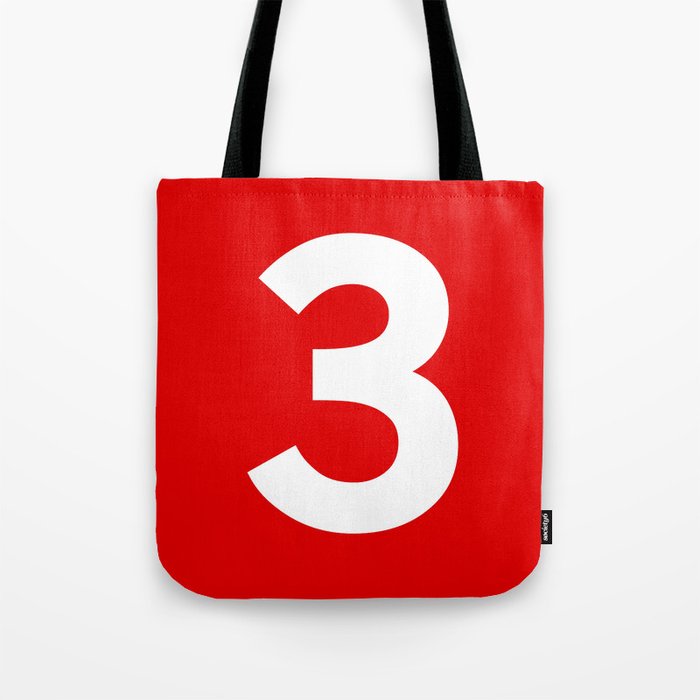 Number 3 (White & Red) Tote Bag