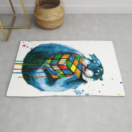 let's play anotter game Rug | Playing, Rubikscube, Animal, Otter, Acrylic, Painting, Colorful 