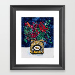 Wild Flowers in Golden Syrup Tin on Blue Framed Art Print