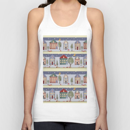 Kids patchwork seamless pattern with houses and trees Unisex Tank Top