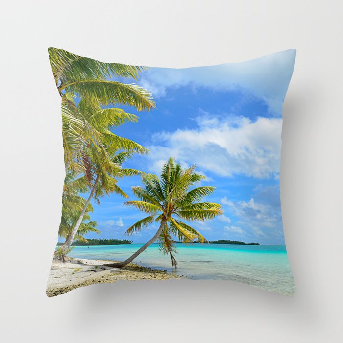 Tropical palm beach in the Pacific Throw Pillow