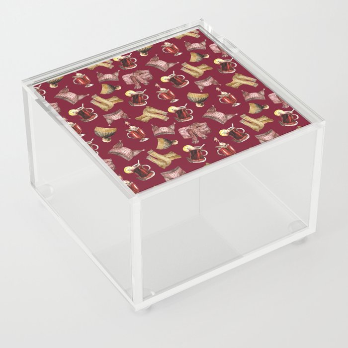 Watercolor mulled wine and scarfs pattern Acrylic Box