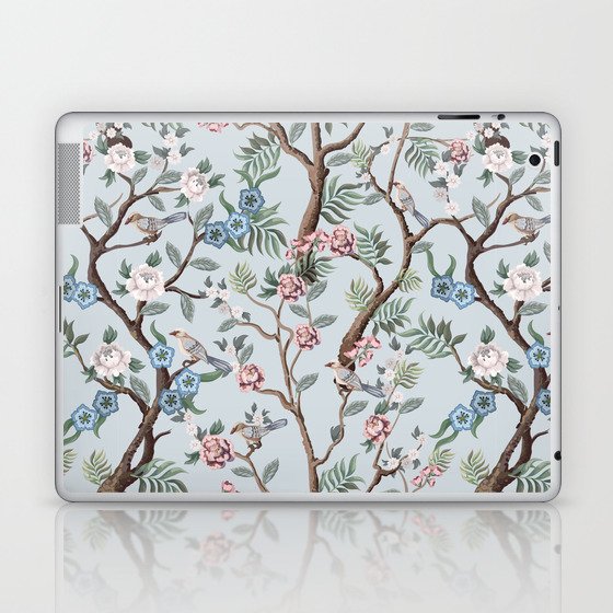 Seamless pattern in chinoiserie style with peonies trees and birds. Vintage,  Laptop & iPad Skin
