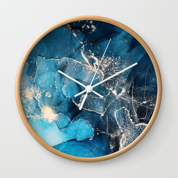 Cosmic Azure + Midnight Blue Abstract Starscape Wall Clock
