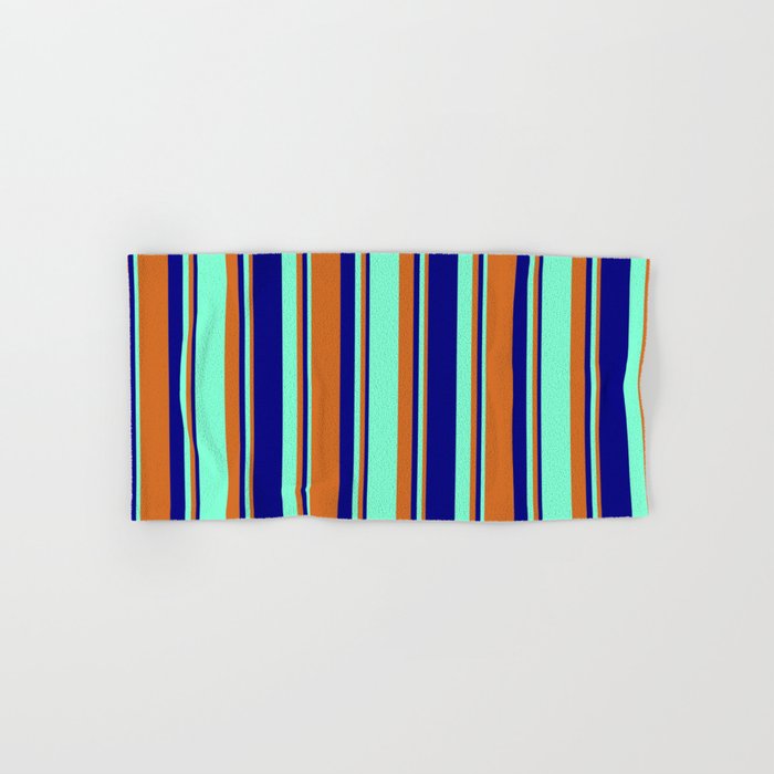 Chocolate, Aquamarine & Blue Colored Stripes Pattern Hand & Bath Towel