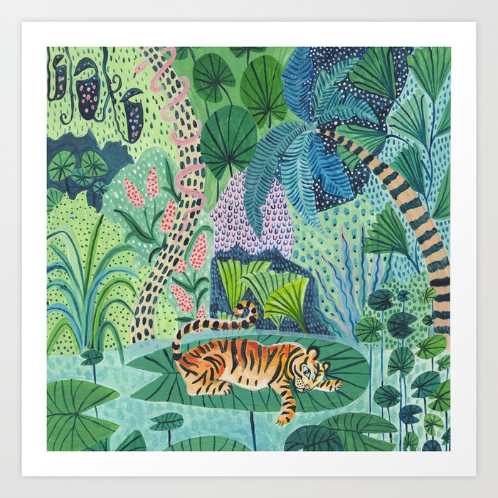 Jungle Tiger Kunstdrucke | Gemälde, Muster, Acrylic, Tiger, Jungle, Katze, Kitten, Katzen, Jaguar, Leopard