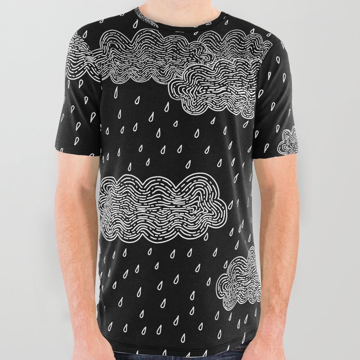 Black and Grey Storm Clouds All Over Graphic Tee