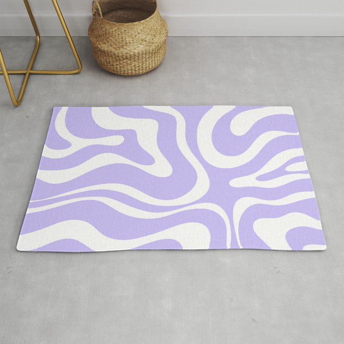 Retro Modern Liquid Swirl Abstract Pattern in Light Purple and White Rug