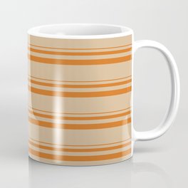 [ Thumbnail: Chocolate and Tan Colored Lined/Striped Pattern Coffee Mug ]