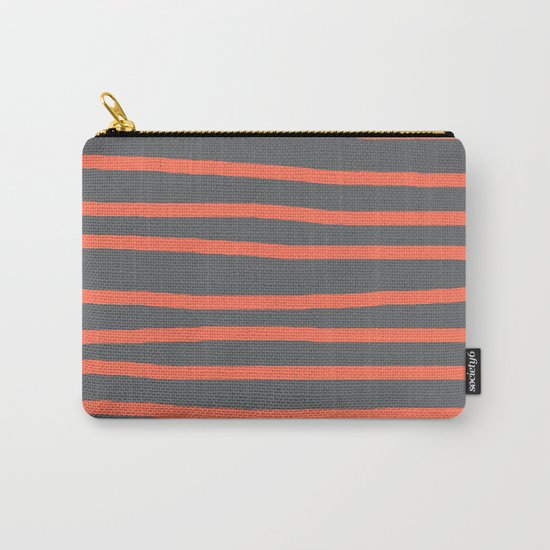 Simply Drawn Stripes Deep Coral on Storm Gray Carry-All Pouch
