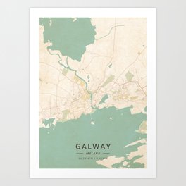 Galway, Ireland - Vintage Map Art Print