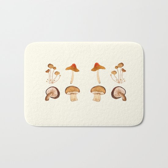mushroom watercolor painting Bath Mat