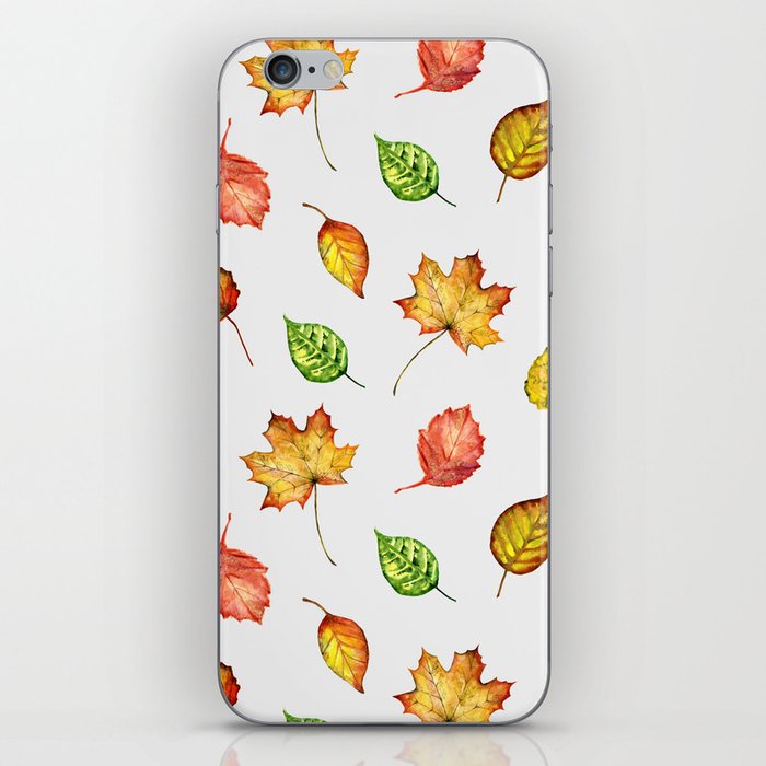 Hand painted green gold brown red Autumn leaves iPhone Skin