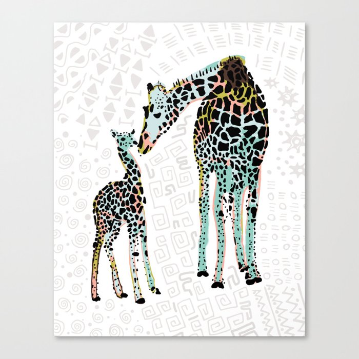 Giraffe in African Inspired Patterns and Colors Canvas Print