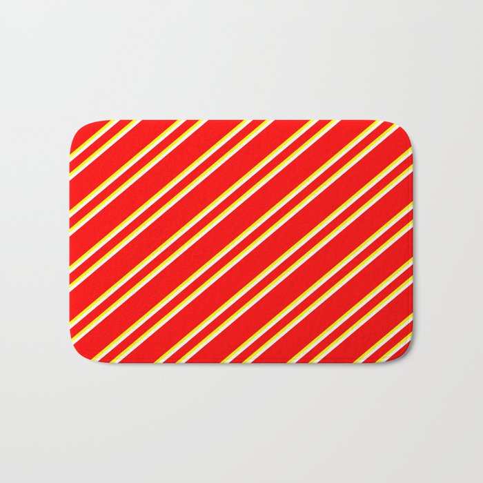 Red, Yellow, and White Colored Stripes Pattern Bath Mat
