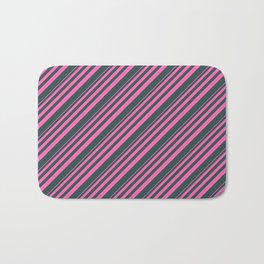 [ Thumbnail: Hot Pink and Dark Slate Gray Colored Stripes Pattern Bath Mat ]