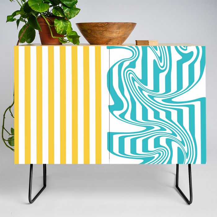 Stripes and Swirls - Turquoise and Yellow Credenza